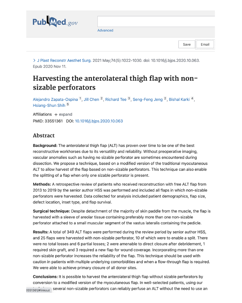 Harvesting the anterolateral thigh flap with non-sizable perforators